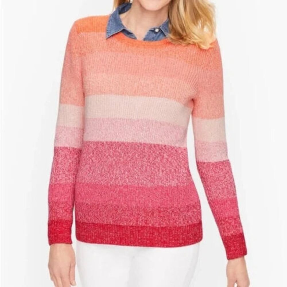 Talbots Sweater S Pima Cotton Ombre Orange/Red
